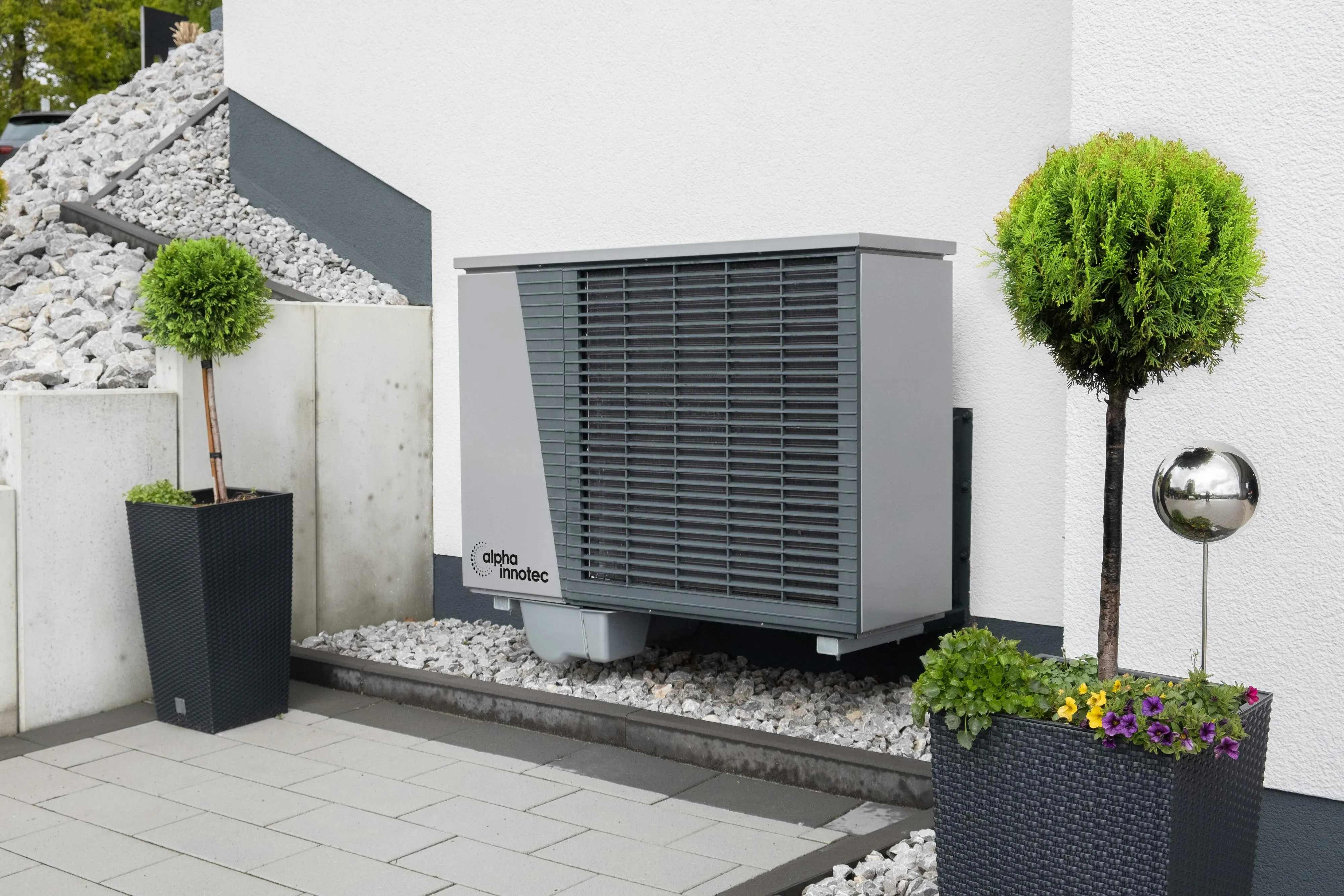 An air source heat pump outdoor unit installed at a home